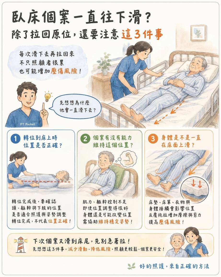 【臥床長輩一直往下滑？除了拉回原位，你更應該注意這三點！】